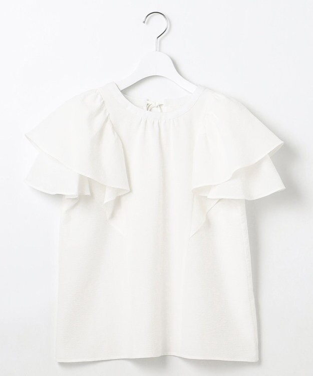 Feroux 【洗える】袖フリルブラウス ホワイト系