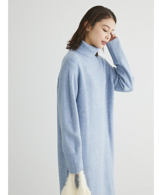 Green Parks タートルニットワンピース Sax