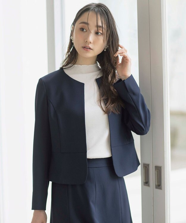 ANY SIS L 【UVカット / 接触冷感 / 吸水速乾】スマートビューティストレッチ ショートノーカラージャケット ネイビー