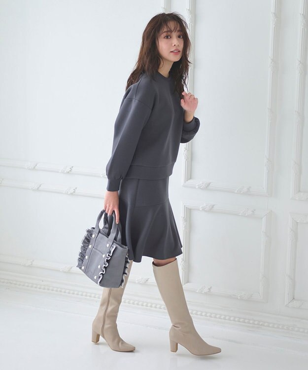 Feroux 【洗える・セットアイテム】バックリボンダンボール セットアップ グレー系