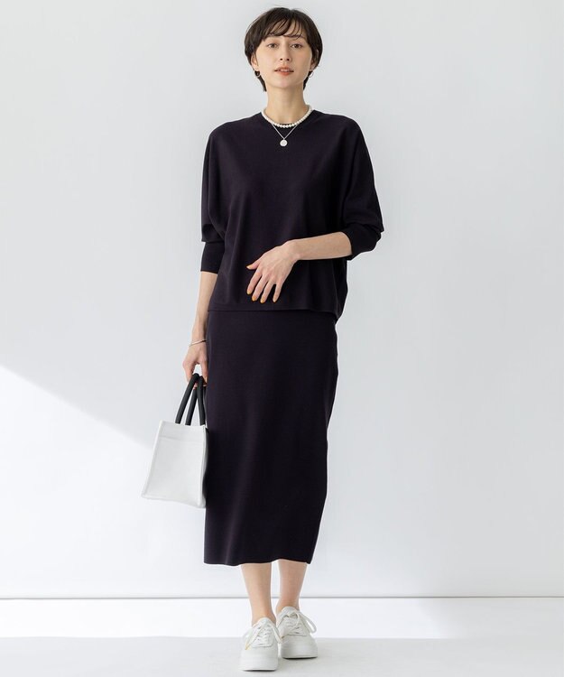 23区 【洗える】コンフォートストレッチ ニット タイト スカート ネイビー系