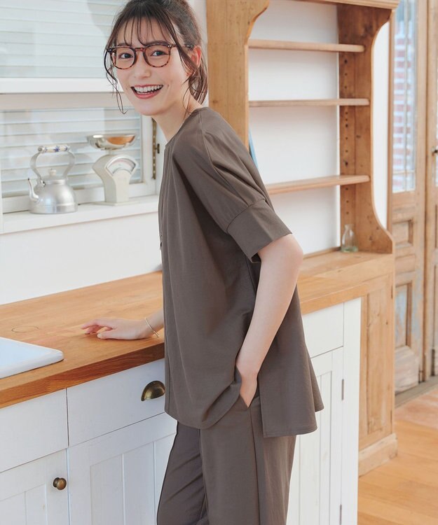 Tiaclasse 【接触冷感・洗える】イージーカットソードルマントップス ブラウン