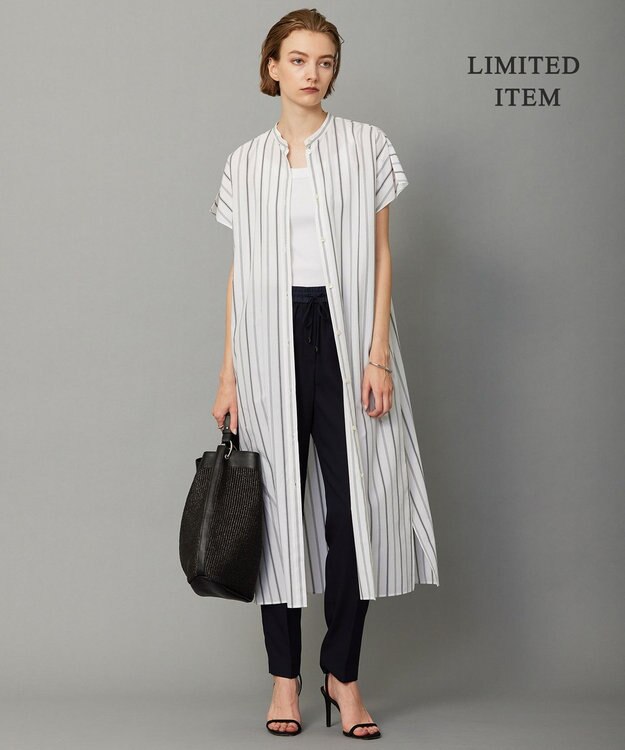 ICB 【WEB限定・洗える】 バンドカラーワンピース オフホワイトストライプ系