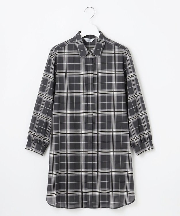 J.PRESS LADIES 【WEB限定カラーあり・洗える】SOFT SHEER チェック ロング シャツ スレートチェック系