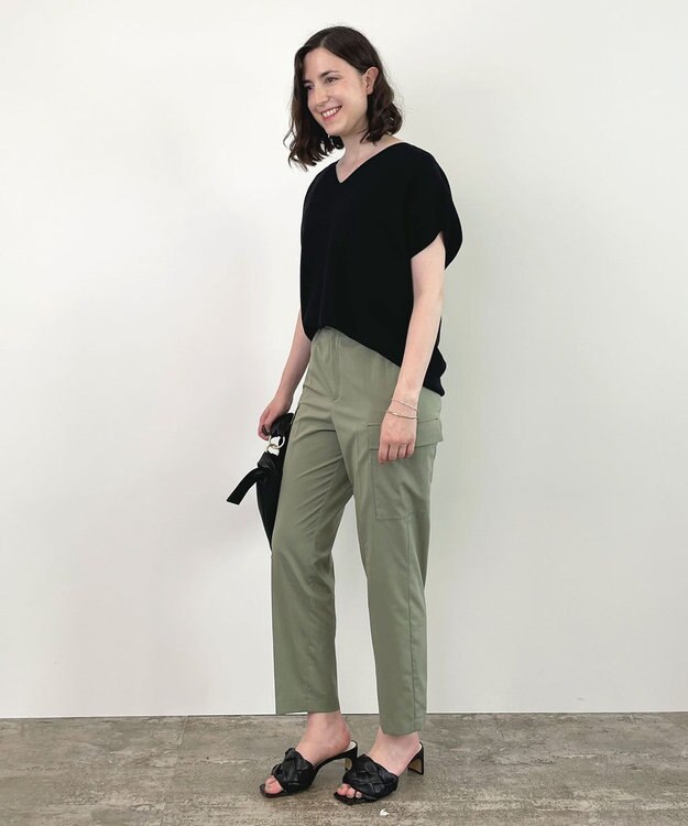 自由区 【洗える】撥水シルキーポプリン カーゴパンツ カーキ系