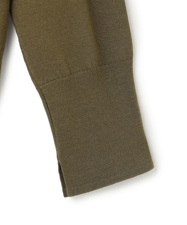 BEIGE， WILLOW / アシンメトリーレースクルーネックニット Khaki × White