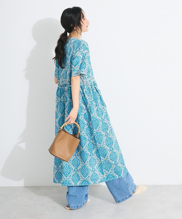 CRAFT STANDARD BOUTIQUE インド綿アラベスク柄ワンピース Blue