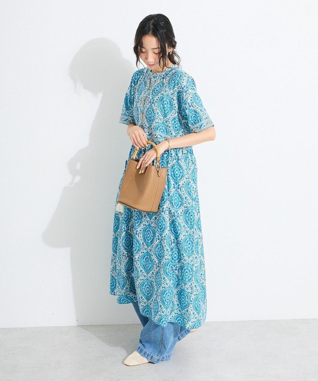 CRAFT STANDARD BOUTIQUE インド綿アラベスク柄ワンピース Blue