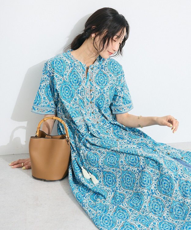 CRAFT STANDARD BOUTIQUE インド綿アラベスク柄ワンピース Blue