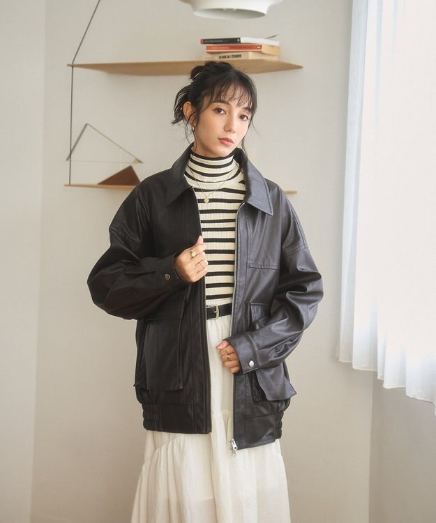 WEGO ヴィンテージライクFレザーブルゾン ダークブラウン