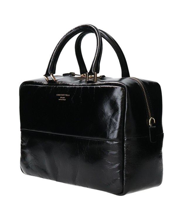INTER-CHAUSSURES 【CHRISTIAN VILLA】ボックスシルエットレザーハンドバッグ ブラック