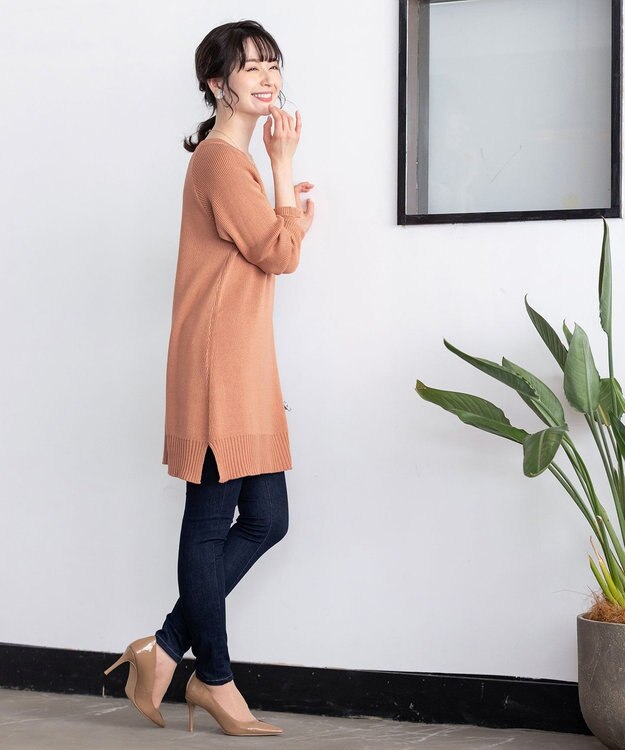 Tiaclasse L 【洗える】リラックス感のあるラグランスリーブニット オレンジ