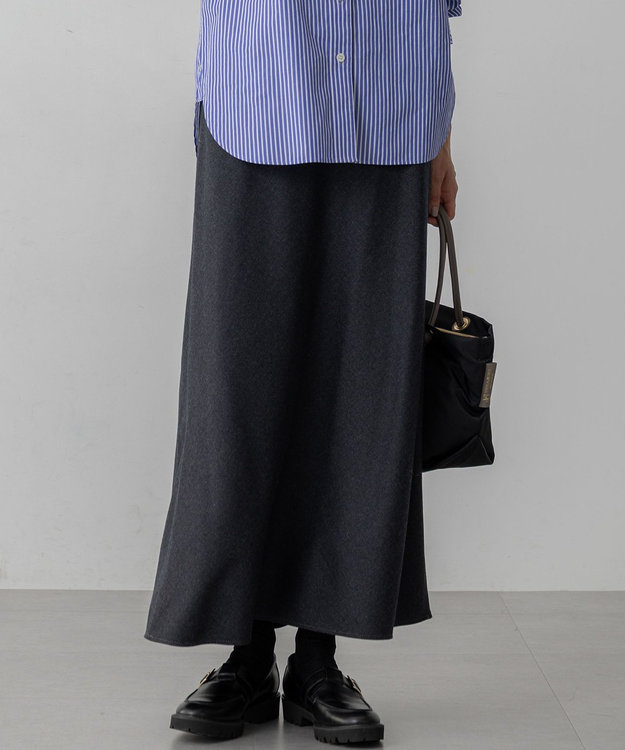 23区 【洗える】ハイカウントフラノ フレア スカート グレー系