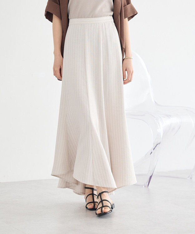 earth music&ecology 【セットアップ対応】キリカエフレアスカート Stripe Ivory