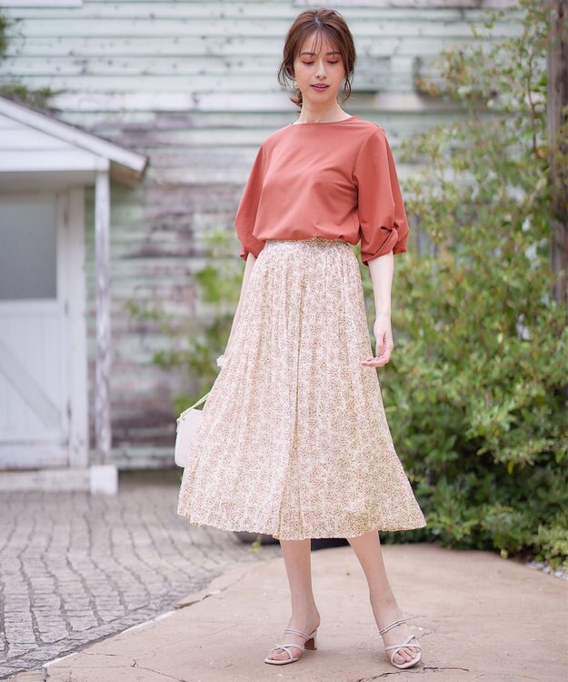 ANY SIS 【洗える】クリスタルプリーツフラワー スカート アイボリー系