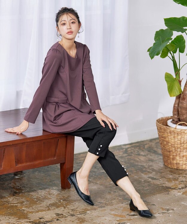 Tiaclasse L 【洗える】サイドリボンポンチチュニック ピンクモカ