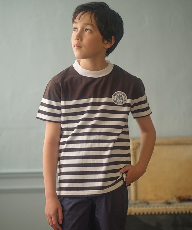 J.PRESS KIDS 【140-170cm】パネルボーダーハウスロゴ Ｔシャツ