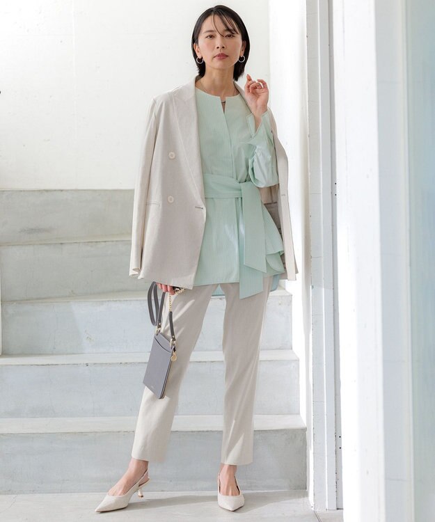 23区 【洗える】リネンレーヨンストレッチ テーパードパンツ ベージュ系