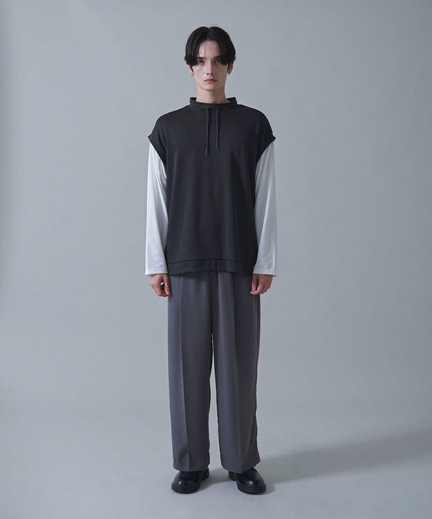 WEGO フェイクレイヤードモックネックベストT（LS） ブラック中濃色