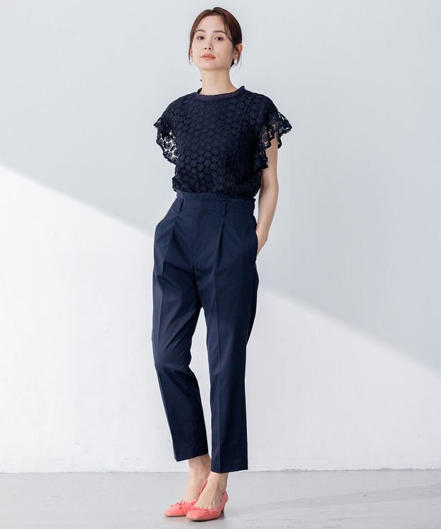 組曲 【ストレッチ・イージーケア】ハイウエストチノ パンツ ネイビー系