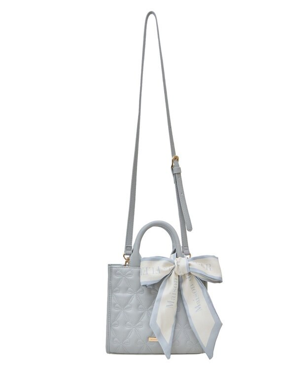 Maison de FLEUR EC限定スカーフ付リボンキルティングバッグ Grayish Blue