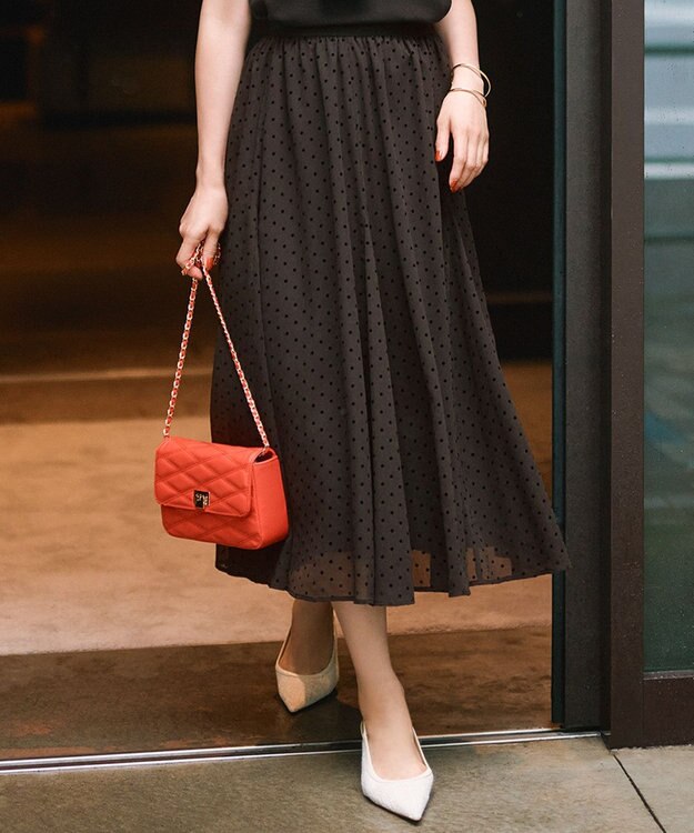 23区 【一部店舗限定/洗える】クレープドットフロッキー スカート ダークブラウン系