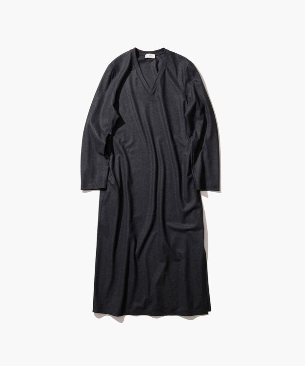 ATON MERINO COLLEGE JERSEY | Vネックドレス CHARCOAL GRAY