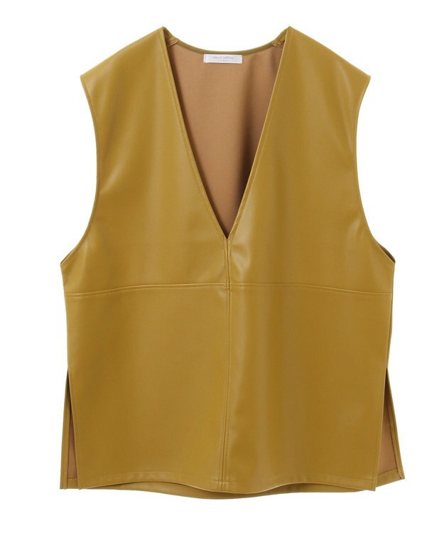 Green Parks フェイクレザーＶネックベスト Lime Green