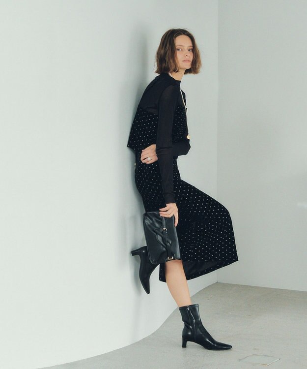 YECCA VECCA グリッタードットベロアナロースカート Black