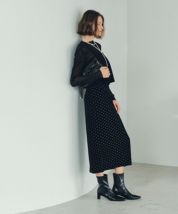 YECCA VECCA グリッタードットベロアナロースカート Black