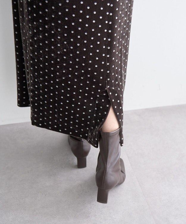 YECCA VECCA グリッタードットベロアナロースカート Brown