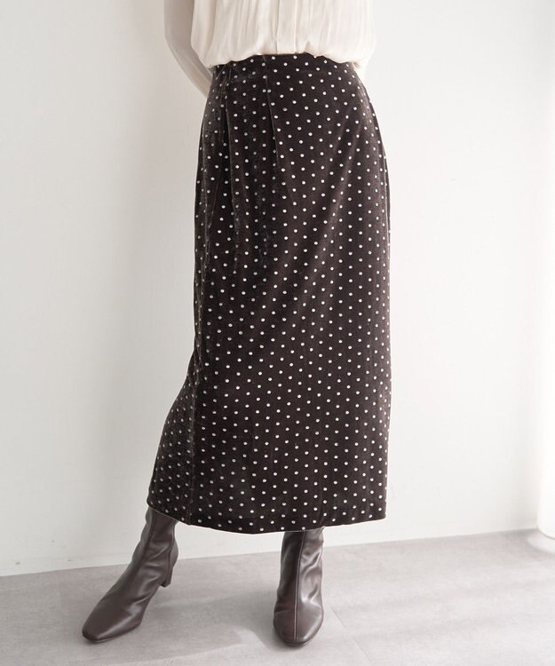 YECCA VECCA グリッタードットベロアナロースカート Brown