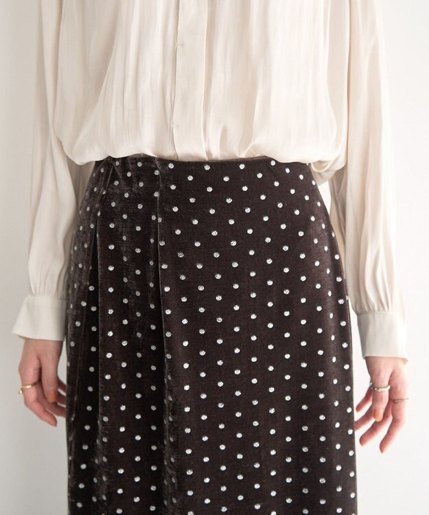 YECCA VECCA グリッタードットベロアナロースカート Brown