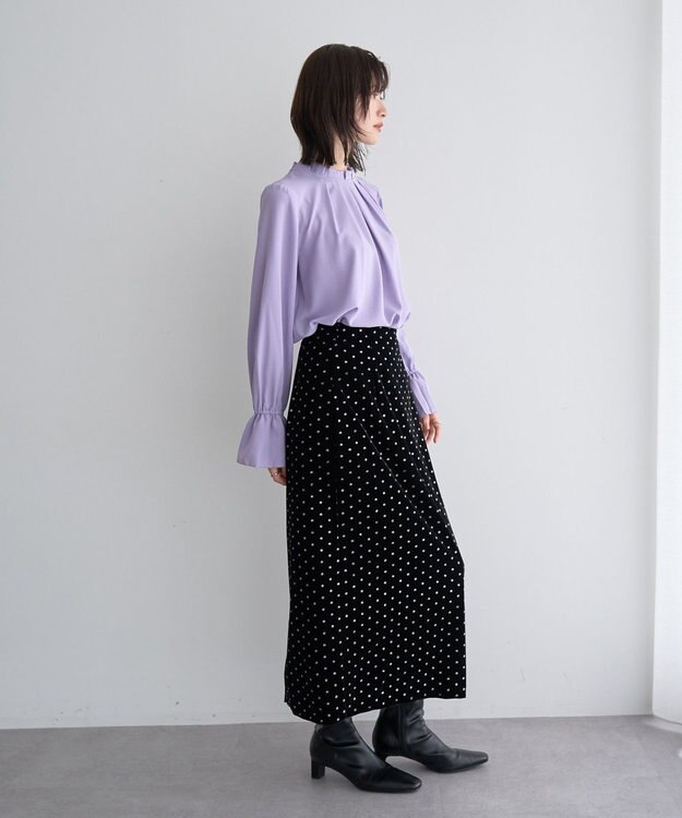 YECCA VECCA グリッタードットベロアナロースカート Black