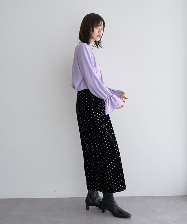 YECCA VECCA グリッタードットベロアナロースカート Black