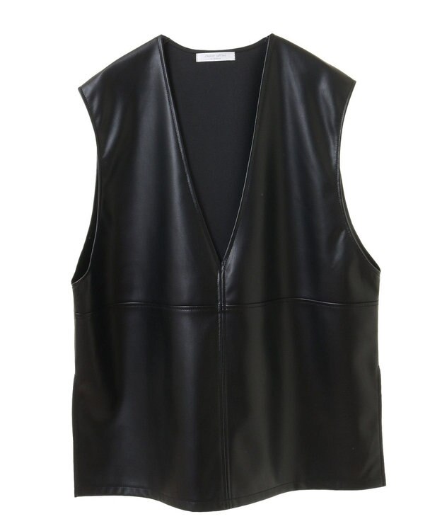 Green Parks フェイクレザーＶネックベスト Black