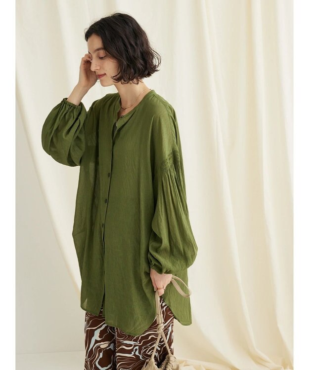 CRAFT STANDARD BOUTIQUE ウ゛ィンテージボイルソデシャーリングチュニック Khaki