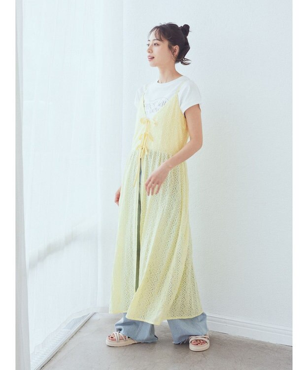 earth music&ecology フラワーレースキャミワンピース Yellow