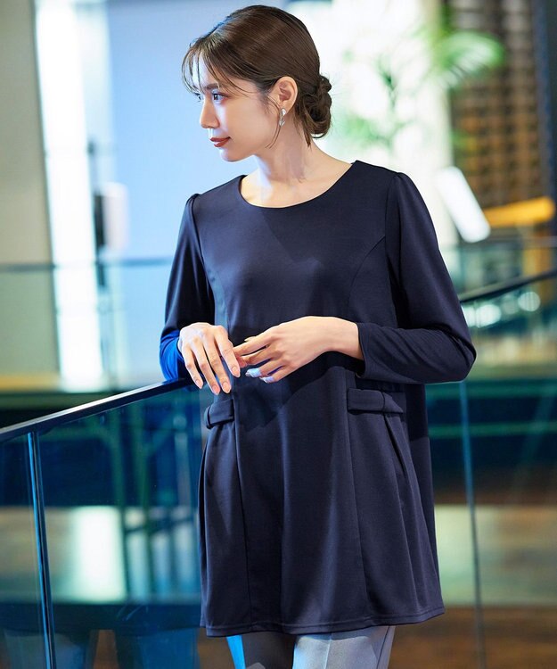 Tiaclasse L 【洗える】サイドリボンポンチチュニック ネイビー