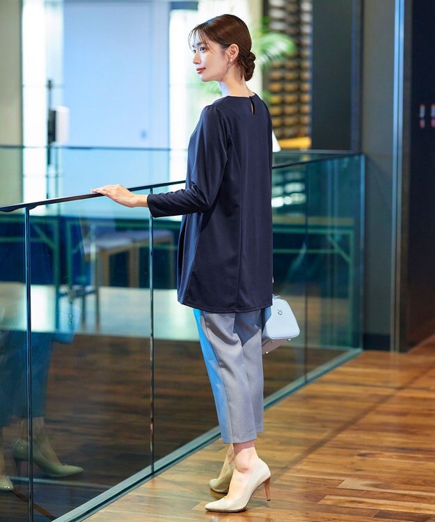 Tiaclasse L 【洗える】サイドリボンポンチチュニック ネイビー