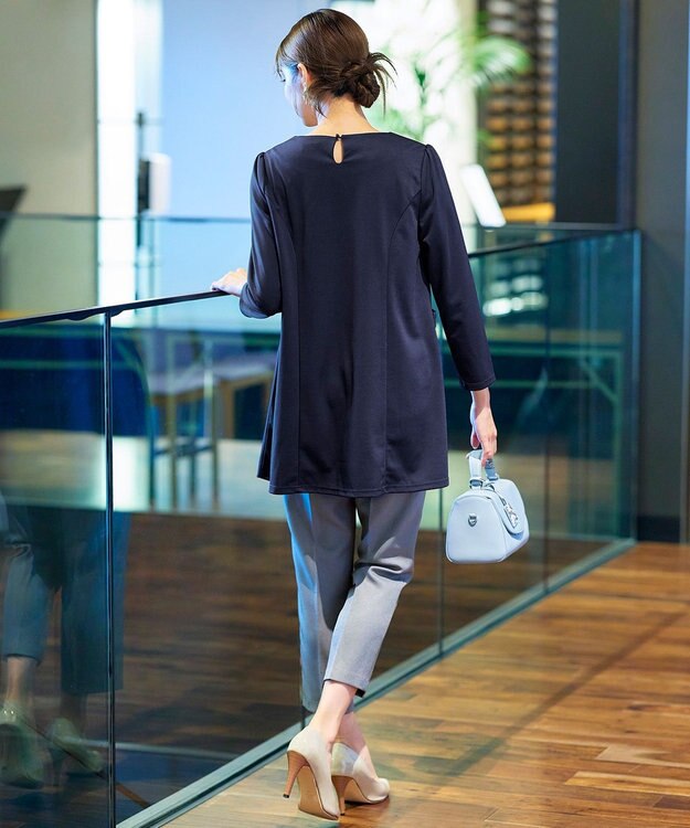 Tiaclasse L 【洗える】サイドリボンポンチチュニック ネイビー