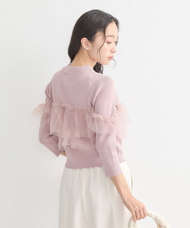 earth music&ecology 胸元チュールドッキングニットプルオーバー Pink