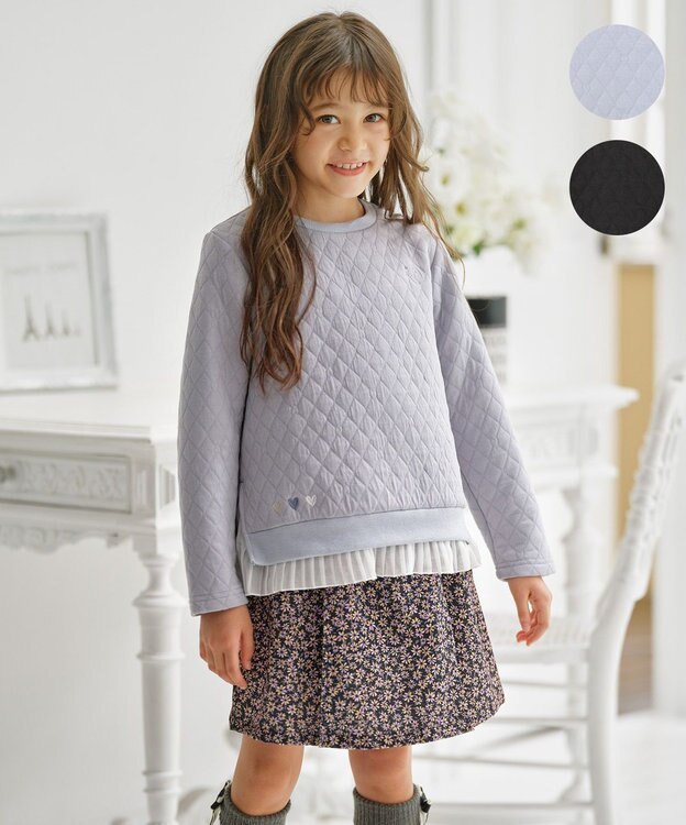 組曲 KIDS 【110-140㎝】ハートキルトジャガード トレーナー サックス系