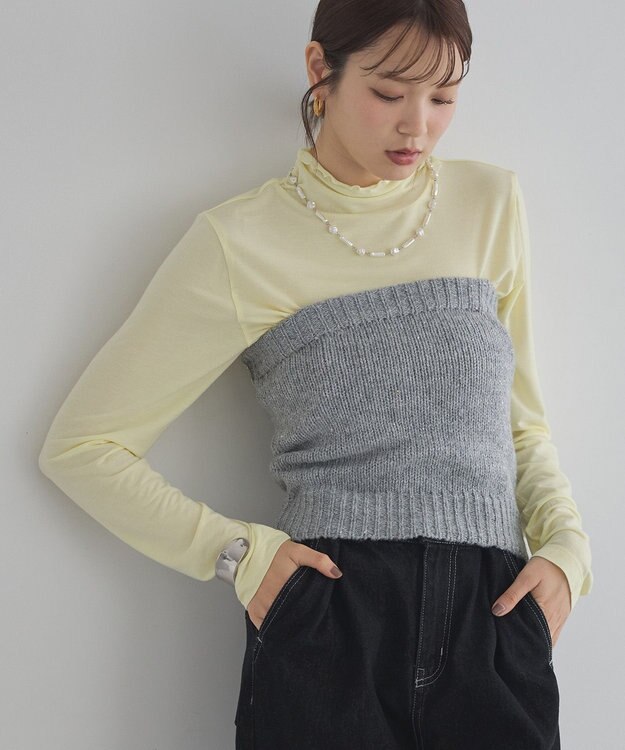 earth music&ecology 【吸湿発熱】あったかフェミニンインナー(シアーハイネック) Light Yellow