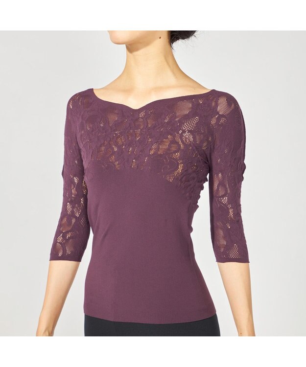 Chacott 【ノーソーイングニット】カップ付きバレリーナネックトップ ブラックベリー