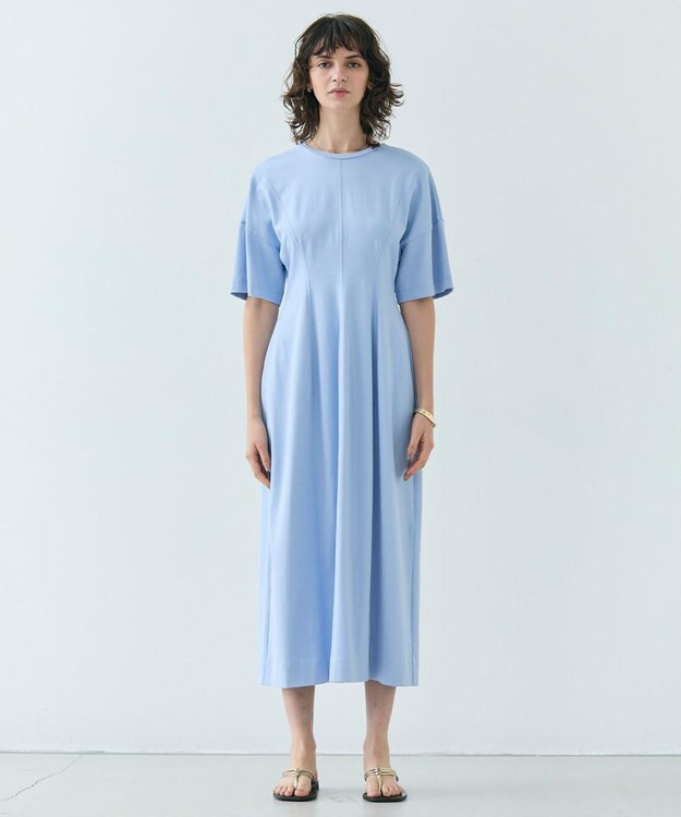 BEIGE， 【洗える】GLANTHUS / コットンカーブラインロングフレアワンピース Slate