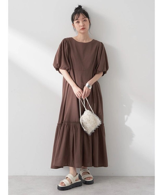 earth music&ecology コットンボイルパフスリーブワンピース Brown