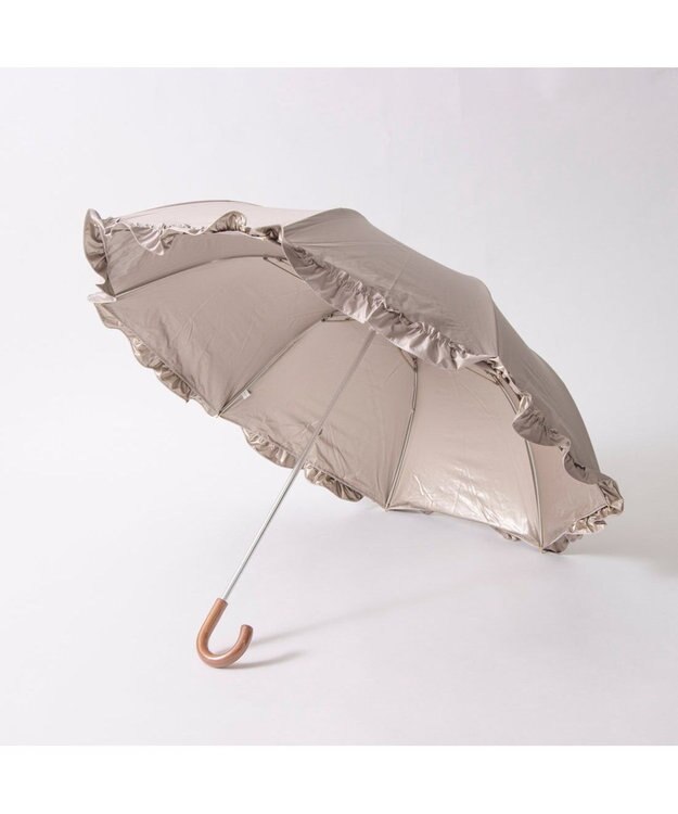 UNBILLION カシュネ cachenez / 【晴雨兼用】【日傘】 【UV カット率99.999.9％以上】PUビッグフリルトップレス折りたたみ傘 ダークベージュ