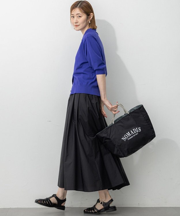 23区 【洗える】ナイロンコットンポプリン タック スカート ブラック系