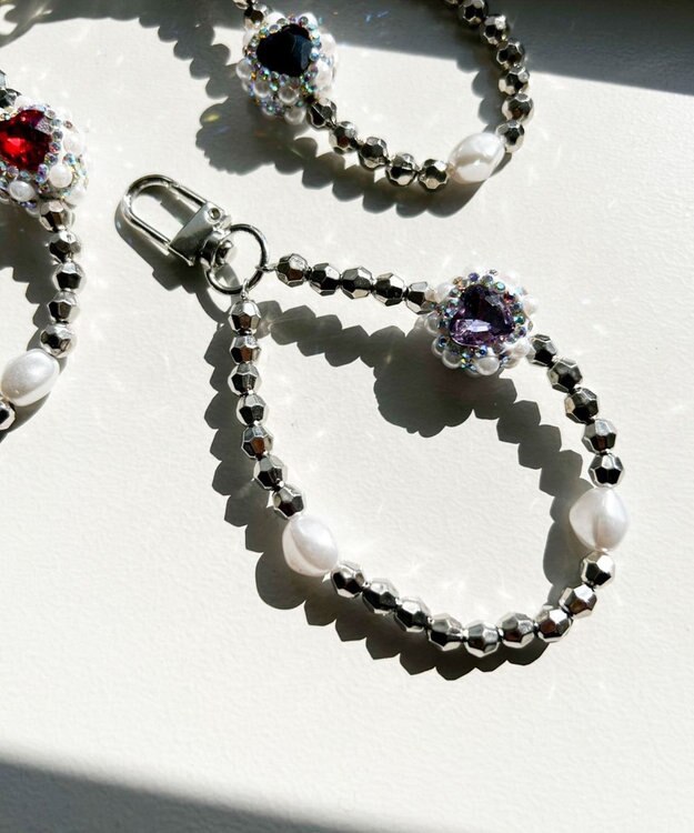 WEGO ハートビジューストラップキーホルダー ライトパープル